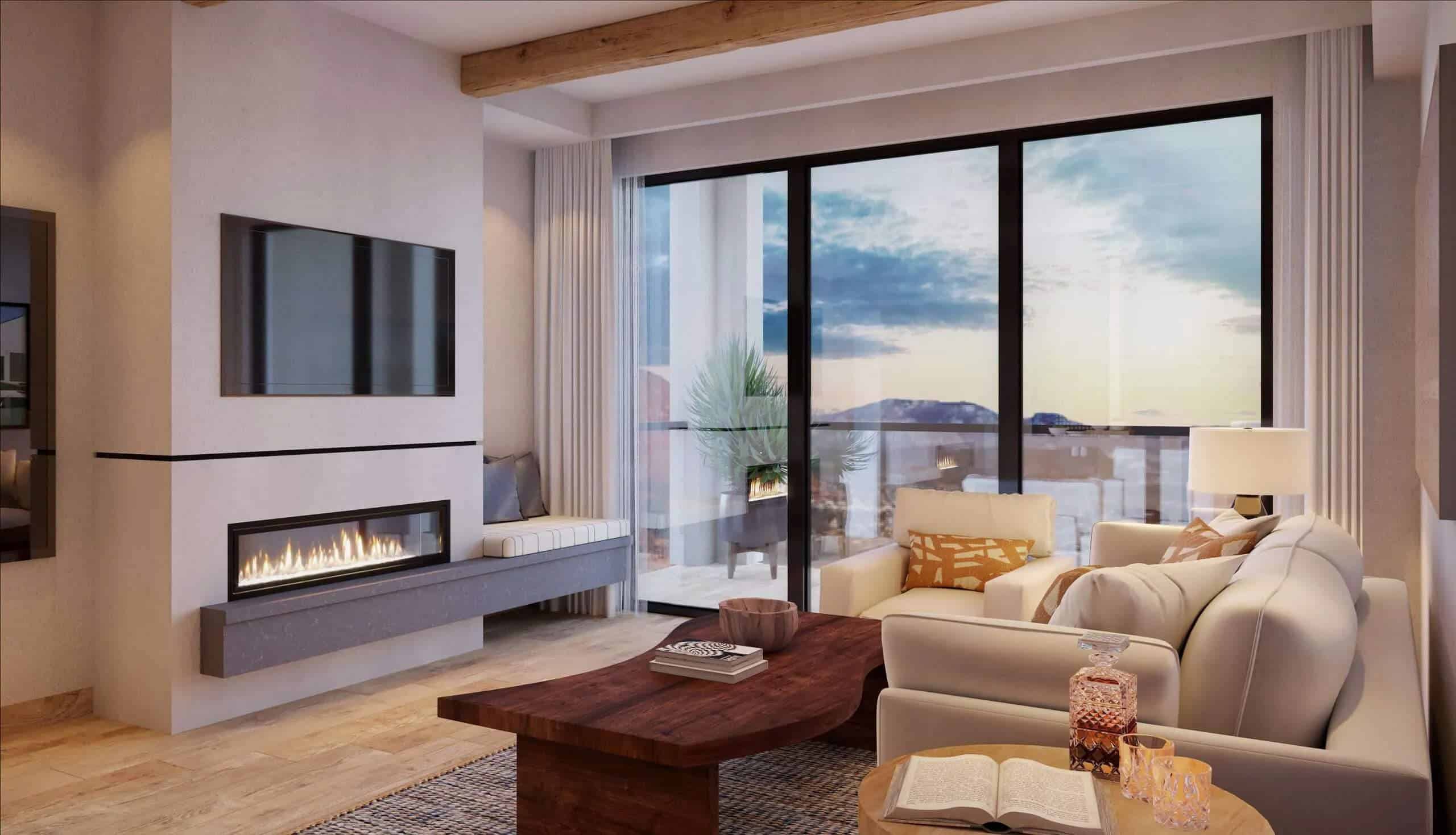 living room of a luxury living house at desert color