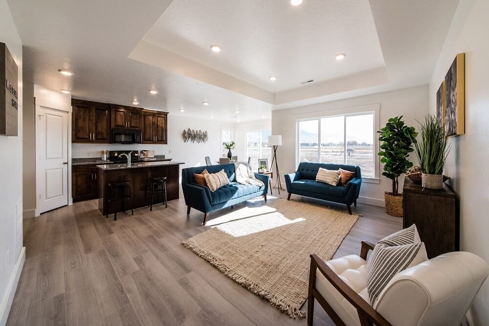 living room of a townhome at desert color