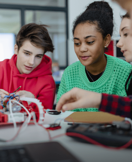 students collaborating in a classroom