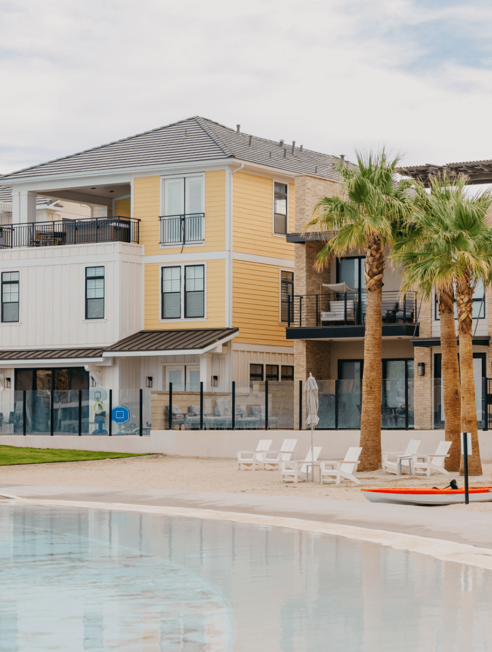 exterior view of beach front properties at desert color